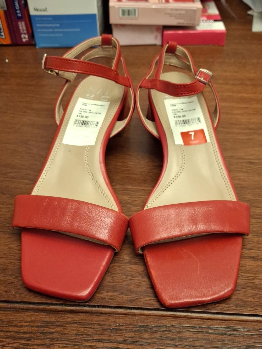 Naturalizer Red Leather Ankle Strap Sandals New - Size 7M